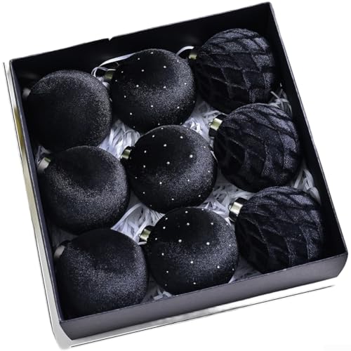 Weihnachtsschmuck-Set mit 9 Samtkugeln mit funkelnden Diamant-Akzenten und modernem künstlerischem Design für Baum und Innendekoration (C) von CYRENT