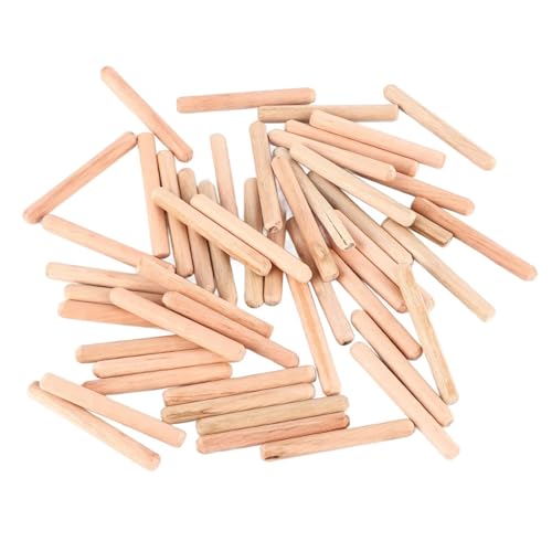 50 Stück Holzdübel M6x50mm, Runde Geriffelte Holzdübelstangen für Möbelmontage, Schrankschubladen und Holzarbeiten, Stabile Dübel aus Massivholz für Handwerk von CYSFETENA