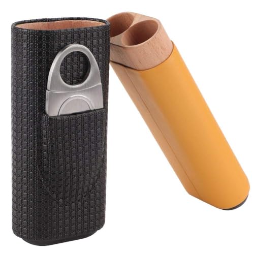CYSFETENA 2 Finger Zigarrenetui Mit Cutter,Schwarzes Zigarrenetui aus Leder,Tragbarer Zigarren Set Humidor Für Zigarren Zubehör Präsent von CYSFETENA