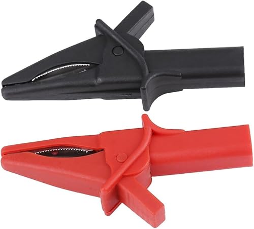 CYSFETENA 2 Stück Vollisolierte Krokodilklemme, 30mm Klemmgrenze Rot Schwarz Ersatz-Krokodilklemme, Gezahnter Griff Mini Crocodile Clips mit 4mm Buchse für HT30A Auto-Testkabel von CYSFETENA
