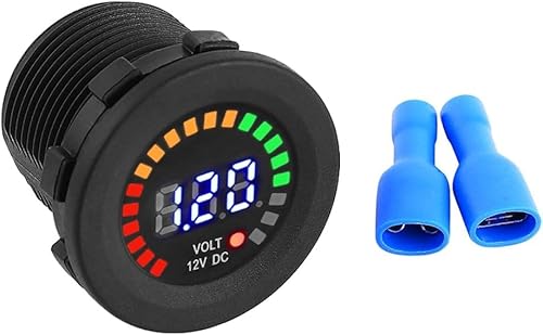 CYSFETENA Schwarz 12V Motorrad Instrument Batterieanzeige,Motorrad Digital Wasserdicht Voltmeter,LED Anzeige Motorrad Voltmeter 12V Auto für Boot ATV UTV Wohnwagen Wohnmobile von CYSFETENA