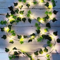 1 Stück 5 m lange Blätter-Lichterkette, künstliche Pflanzen mit 50 LEDs und grünem Blatt, LED-Lichterkette mit Ranken für Garten, Hof, Haus, von CYSLMUK