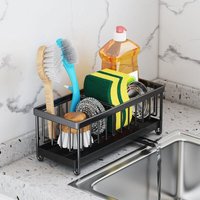 1 x schwarze Aufbewahrungsbox für Küchenspüle, Aufbewahrungsbox für Küchenschwamm aus Edelstahl mit automatischer Abflussschale, Aufbewahrungsbox für von CYSLMUK