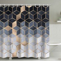Blauer Duschvorhang mit Farbverlauf, Modernes geometrisches Duschvorhang-Set, Goldfarbenes Set mit kubischen Linien für Badezimmer von CYSLMUK