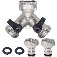 Cyslmuk - 2-Wege-Gartenschlauch-Verteiler und Schnellverbinder aus Messing für 3/4-Zoll-Wasserschlauch, Schlauchhahnadapter, Y-Verteiler, 2 Ventile von CYSLMUK