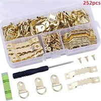 251 Stück goldene Bilderhaken + Schraubendreher, Wandbildaufhänger, Sägezahn-Rahmenbefestigung, unsichtbare Einschraub-Bilderhaken, dreieckige 251 Stück goldene Bilderhaken + Schraubendreher, Wandbildaufhänger, Sägezahn-Rahmenbefestigung, unsichtbare Einschraub-Bilderhaken, dreieckige von CYSLMUK