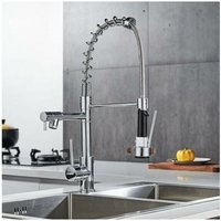 360° drehbarer Küchenarmatur, Chrom-Messing-Küchenarmatur, Zwei-Spray-Küchenmischbatterie mit flexibler Brause, Silber von CYSLMUK