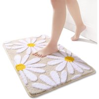 Beige Badematte mit weißen Blumen (Khaki) – 50 x 80 cm – Rutschfeste Badematte fürs Badezimmer aus weicher Mikrofaser – Maschinenwaschbar – Geeignet von CYSLMUK