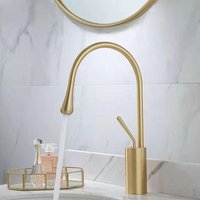 Cyslmuk - Goldener Badezimmerhahn, Hoher Mischhahn aus massivem Messing, Waschbeckenhahn für die Arbeitsplatte Cyslmuk - Goldener Badezimmerhahn, Hoher Mischhahn aus massivem Messing, Waschbeckenhahn für die Arbeitsplatte von CYSLMUK