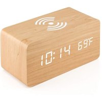 Digitaler Thermometer-Wecker, Holz-Digitalwecker, LED-Digital-Holzwecker mit kabellosem Ladegerät, Holzwecker mit Induktionsladegerät, kabelloses von CYSLMUK
