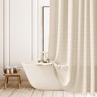 Cyslmuk - Duschvorhang im Bohemian-Stil mit Karomuster – Rustikaler Duschvorhang aus Leinen und Polyester – Kleiner, stabiler Duschvorhang mit von CYSLMUK