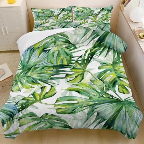 CYSYLQW Bettwäsche Tropische Blätter Grün Palmenblätter Muster Blumen Bettbezug Tropische Palmenblätter Und Monstera Grüne Blätter Bettwäsche-Set Für Einzelbett (135 x 200 cm,2) von CYSYLQW