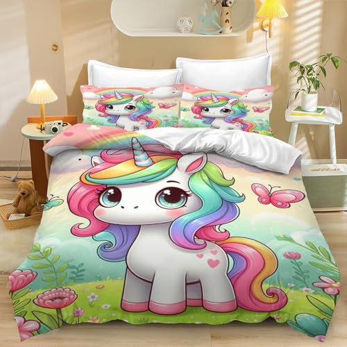 CYSYLQW Einhorn Bettwäsche 135x200cm Kinderbettwäsche Einhorn Rosa Mädchen Kinder Bettbezug Set Für 3D Microfaser Rosa Einhorn Bettwäsche-Sets Mit Reißverschlus (200 x 200 cm,1) von CYSYLQW