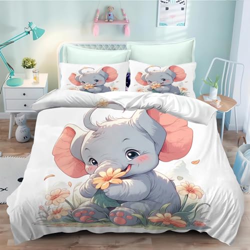 CYSYLQW Elefant Bettwäsche 135x200 Kinderbettwäsche Elefant Bettbezug Set, Elefanten Bettwäsche-Set 3D Mikrofaser Elefant Wildtier Bettbezug mit Reißverschluss (135 x 200 cm,2) von CYSYLQW