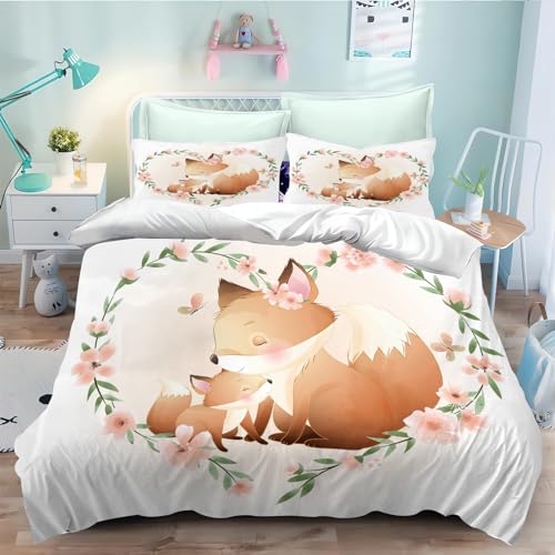 CYSYLQW Fuchs bettwäsche 135x200, Fuchs Kinderbettwäsche Waldtiere Kinder Bettbezug 3D Mikrofaser Animals Fuchs Bettwäsche-Set Für für Mädchen und Jungen (135 x 200 cm,3) von CYSYLQW