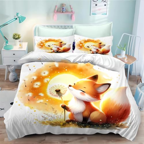 CYSYLQW Fuchs bettwäsche 135x200, Fuchs Kinderbettwäsche Waldtiere Kinder Bettbezug 3D Mikrofaser Animals Fuchs Bettwäsche-Set Für für Mädchen und Jungen (135 x 200 cm,5) von CYSYLQW