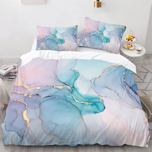 CYSYLQW Marmor Bettwäsche 135x200 Marmor Marmoriert Grau Gold Schwarz Bettwäsche Set Weiche Microfaser Modern Bettbezug Marmor mit Kissenbezug (135 x 200 cm,3) von CYSYLQW