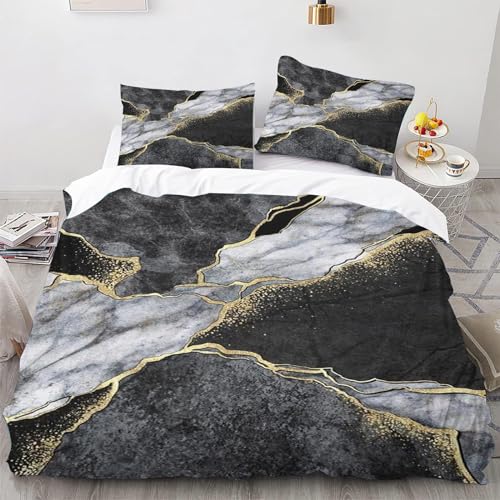 CYSYLQW Marmor Bettwäsche 135x200 Marmor Marmoriert Grau Gold Schwarz Bettwäsche Set Weiche Microfaser Modern Bettbezug Marmor mit Kissenbezug (135 x 200 cm,6) von CYSYLQW