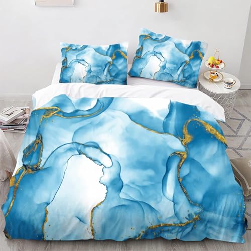 CYSYLQW Marmor Bettwäsche 135x200 Marmoriert Grau Gold Schwarz Bettwäsche Set Weiche Microfaser Modern Bettbezug Marmor mit Kissenbezug (135 x 200 cm, 1) von CYSYLQW