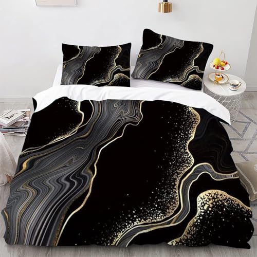 CYSYLQW Marmor Bettwäsche 135x200 Marmoriert Grau Gold Schwarz Bettwäsche Set Weiche Microfaser Modern Bettbezug Marmor mit Kissenbezug (135 x 200 cm, 7) von CYSYLQW