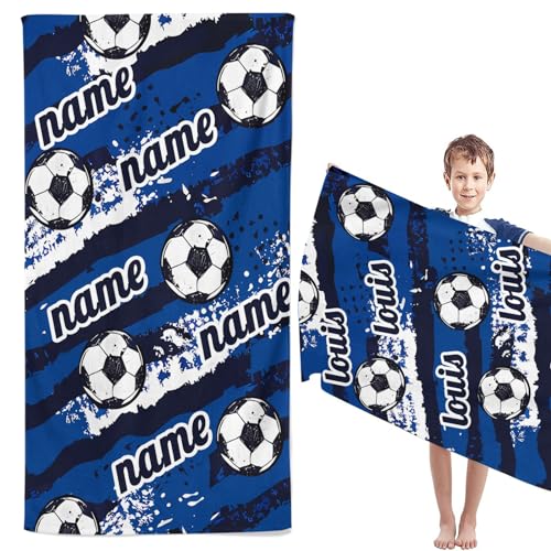 CYSYLQW Personalisiert Fußball Strandtuch Mit Namen, Personalisierte Fußball Handtuch Badetuch Mit Namen Mikrofaser Fußball Strandtuch Groß 100x200cm Badetuch Fußball (60 x 120 cm,1) von CYSYLQW