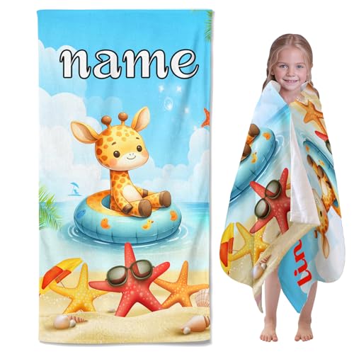CYSYLQW Personalisiert Strandtuch mit Namen, Personalisierte Handtuch Badetuch Mit Namen Mikrofaser Strandtuch XXL Giraffe Badetuch Groß 100x200cm Handtücher Giraffe für Strand (100 x 200 cm,1) von CYSYLQW