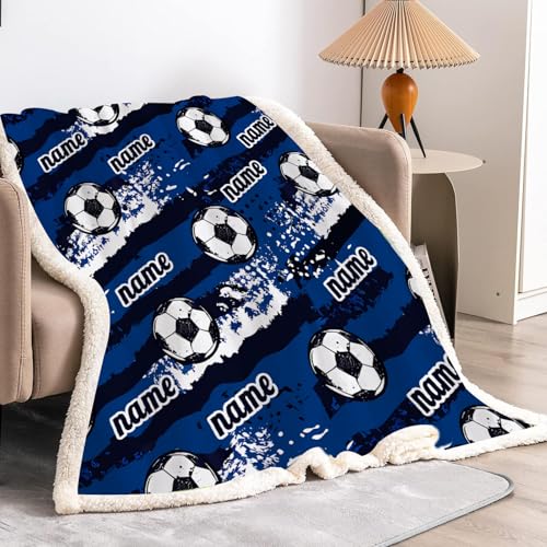 CYSYLQW Personalisierte Decke, Personalisierte Fussball Babydecke Mit Namen, Individuelle Fußballdecke mit Namen, Fußball Kinder Kuscheldecke Sofadecke Fleecedeck Fußball (1,100 x 140 cm) von CYSYLQW