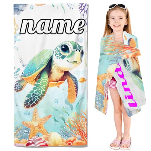 CYSYLQW Personalisiertes Strandtuch mit Namen, Turtle Handtuch Badetuch Mit Namen Mikrofaser Blue Turtle Ocean Strandtuch Groß 100x200cm Badetuch Schildkröte Strandhandtuch (80 x 150 cm,1) von CYSYLQW