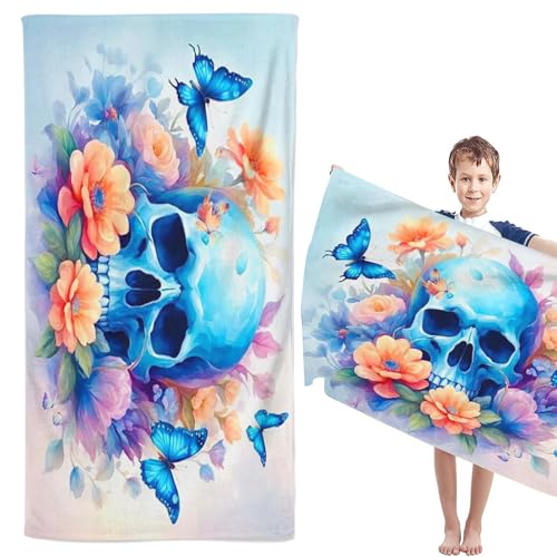 CYSYLQW Skull Totenkopf Strandtücher Groß 80×160cm Skull Blumen Skelett Badetuch Strandlaken Handtücher 50x100cm Gotisch Badetuch Groß 100x200cm Microfaser Handtücher (40 x 80 cm,4) von CYSYLQW