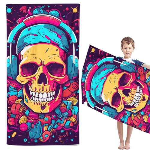 CYSYLQW Skull Totenkopf Strandtücher Groß 80×160cm Skull Blumen Skelett Badetuch Strandlaken Handtücher 50x100cm Gotisch Badetuch Groß 100x200cm Microfaser Handtücher (90 x 180 cm,1) von CYSYLQW