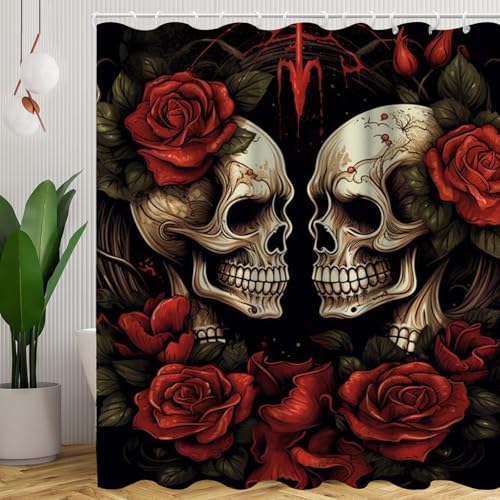 CYSYLQW Totenkopf Halloween Duschvorhang 180 x 200 180 x 180 Totenkopf Halloween Schädel Muster Gothic Duschvorhänge Polyeste Skull Skelett Shower Curtain Wasserdicht (200 x 200 cm(BxH),4) von CYSYLQW