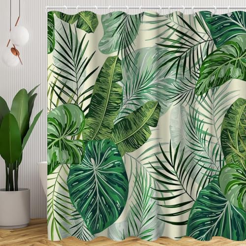 CYSYLQW Tropische Blätter Duschvorhang 180x180 Grüne Blätter Tropische Palmblätter Pflanzen Duschvorhänge Textil Stoff Blätter Bad Vorhang Shower Curtains Wasserdicht (120 x 200 cm(BxH),6) von CYSYLQW