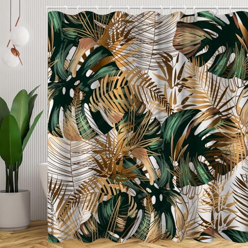 CYSYLQW Tropische Blätter Duschvorhang 180x180 Grüne Blätter Tropische Palmblätter Pflanzen Duschvorhänge Textil Stoff Blätter Bad Vorhang Shower Curtains Wasserdicht (180 x 180 cm(BxH),4) von CYSYLQW