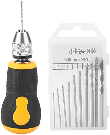 CYTGOUPER Tragbares Mikrobohrer-Set, rutschfest, tragbar, klein, Handbohrer, 10-teiliges Bohrer-Set, Werkzeug 0,8–3,0 mm, Kohlenstoffstahl, Mini-Handbohrer für Holzbearbeitung, Schmuck, Walnuss von CYTGOUPER