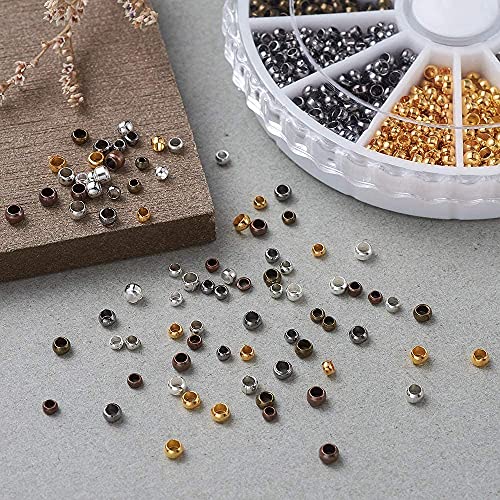 CYUaoao 2040 Stück Quetschperlen Crimp Perlen Kupfer Spacer Beads 2,5mm | 2mm Runde Perlen aus Kuper Abstandhalter Perlen Schmuckperlen für DIY Handgefertigte Schmuckherstellung (6 Farben) von CYUaoao