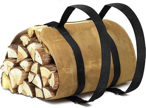 Feuerholz-Trage-Rucksack, CYUREAY wasserabweisende Feuerholz-Tasche, stabile Holzklotz-Tragetasche mit verstellbaren Gurten, gewachster Canvas-Holzklotz-Trage-Rucksack für Indoor- und Outdoor-Camping von CYUREAY