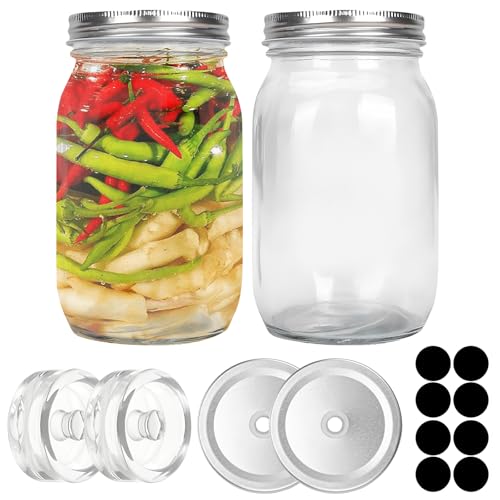 CYUaoao 2 Fermentier Set Fermentiergläser 1L mit Fermentiergewichte und Schraubdeckel Gärglas Mason Jars 1 Liter von Kimchi Sauerkraut container Mehrzweck Vorratsgläser mit Deckel von CYUaoao