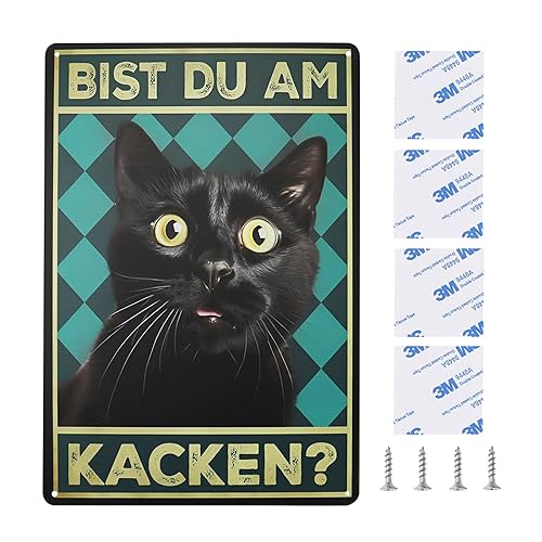 CYUaoao Bist Du Am Kacken Katze Schild Lustig Metall Blechschild Vintage 30 x 20 cm Blechschild Wanddeko Badezimmer Lustige Schilder Katze für Badezimmern WC Toilette oder Haustier-Toilette von CYUaoao