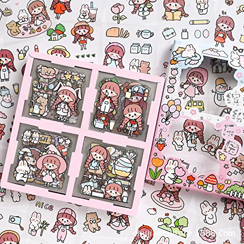 CYUaoao Kawaii Sticker Cartoon Mädchen Aufkleber Set 100 Blätter Cute Stickers PET Scrapbook Aufkleber für Scrapbook Albumhandwerk Notizbuch Dekoration DIY-Kunst Geschenke für Mädchen von CYUaoao