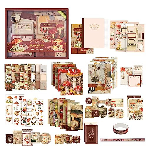 CYUaoao Vintage Scrapbook Zubehör Set Ästhetische Scrapbooking Sticker 125 Stück Bullet Journal Zubehör mit A6 Raster Notizbuch DIY Vintage Scrapbook für Mädchen Frauen von CYUaoao