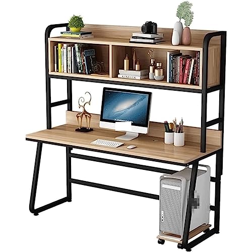 CYXUANG Homeoffice Einfacher Computertisch, Desktop-Heimschreibtisch mit Bücherregal, Kombinationsschreibtisch, einfacher Doppel-Studientisch Rustikales von CYXUANG