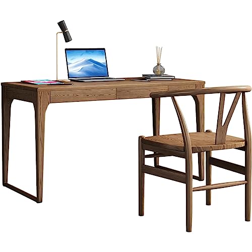 CYXUANG Homeoffice Minimalistischer Computertisch, moderner Arbeitstisch, Büroschreibtisch aus Holz mit Aufbewahrungsschublade, geräumiger Schreibtisch aus Eschenholz Rustikales von CYXUANG