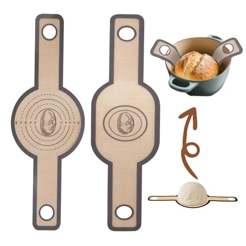 2 Stück Backmatte Brot,Silikon Backmatte für Dutch Oven,Wiederverwendbare Backmatte Brot mit Langen Griffen Oval und Rund Teigmatte,Teigmatte leicht zu reinigen,Antihafte Brotmatte für Backofen von CYXZMYA