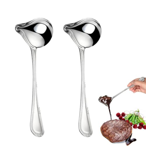 2 Stück Soßenlöffel aus Edelstahl Silber,soßenlöffel,Klein Saucenkelle mit Ausgießer,Edelstahlsauce Nieselregenlöffel,Saucenlöffel Spülmaschinenfest,für Suppensoßen Bratensoßen Dressings von CYXZMYA