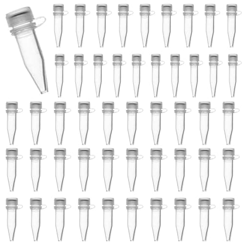 50 Stück Zentrifugenröhrchen,1,5 ml Zentrifugenröhrchen Reaktionsgefäß Globulibehälter mit Doppelverschluss,Micro-Tubes aus Polypropylen,Für Das Einfrieren Von Zellen (1,5 ML, Transparent) von CYXZMYA