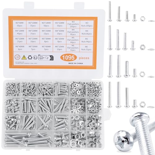 1095pcs M3 M4 M5 M6 Schrauben Set, Kreuzschlitzschrauben und Innensechskantmuttern mit Unterlegscheiben Sortiment Kit von CYYSHR