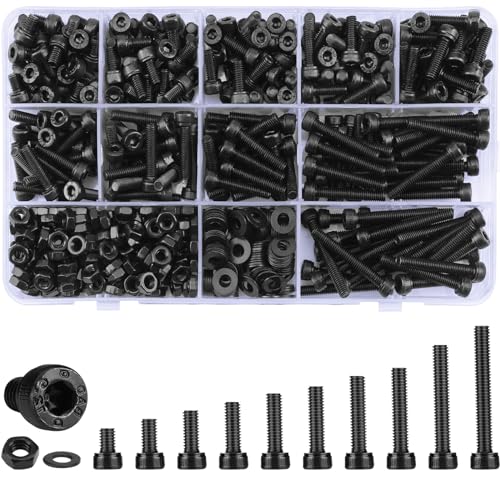 610Pcs M4 Schrauben Muttern Sortiment Set, Schwarze Zylinderschrauben Innensechskant Schrauben und Muttern und Unterlegscheiben Sortiment Set (M4) von CYYSHR