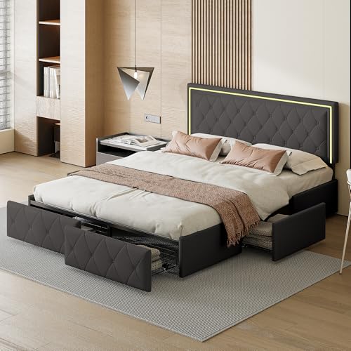 CYYZB - Doppelbett gepolstert 140x200 mit LED Lattenrost höhenverstellbares Bettkopfteil Grau Doppelbett gepolstert mit Lattenrost und Metall mit 4 Schubladen CYYZB - Doppelbett gepolstert 140x200 mit LED Lattenrost höhenverstellbares Bettkopfteil Grau Doppelbett gepolstert mit Lattenrost und Metall mit 4 Schubladen von CYYZB