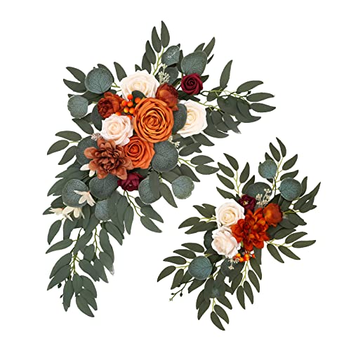 CYYZB Hochzeitsbogen Girlande Blumen 2 Stück, künstliche Rosen Girlande Blumen Blumenarrangement Girlande für Hochzeit Zeremonie Stuhl Wand Home Decor von CYYZB