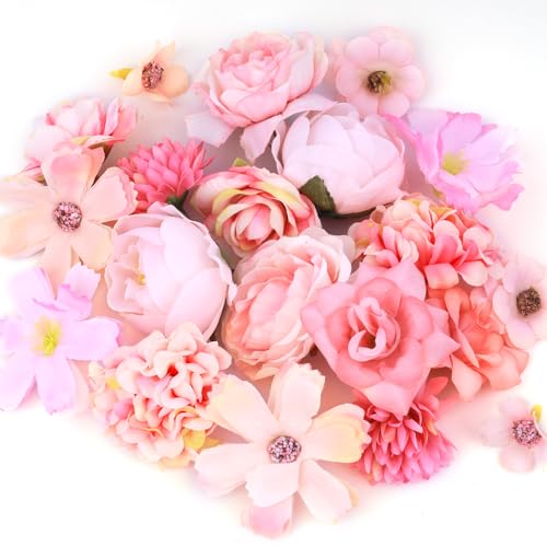 CYZBL 20 Stück Kunstblumen Köpfe Elegant Set, Mini Seidenblumen Köpfe Mix, Dekorative Kunstblumenköpfe zum Basteln, Exquisit Klein Künstlich Blütenköpfe, Künstliche Blumenköpfe für Hochzeit Basteln von CYZBL